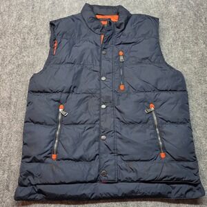 Orvis Mens Essex Down Vest Navy Blue Puffer Quilted Insulated Mock Neck‎ Medium